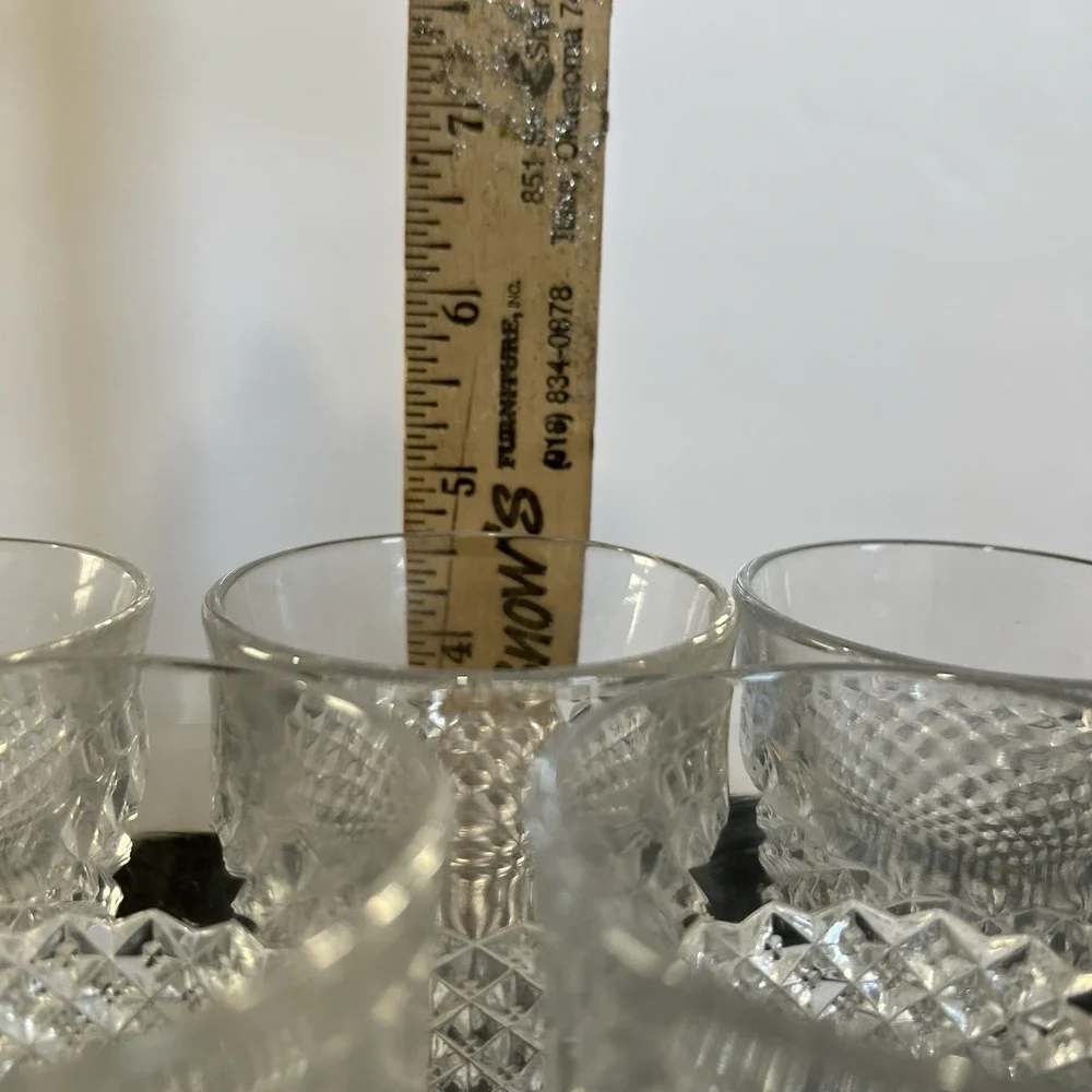 VTG Clear Diamond Point Pressed‎ Glass Footed Juice Glasses Set of 5 Square Base